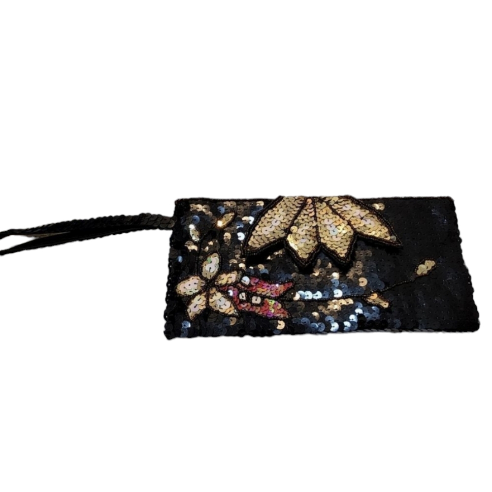 Vintage Gorgeous‎ sequin flower evening bag clutch wristlet